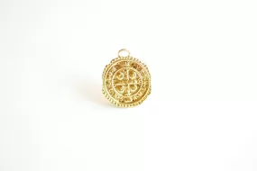 Wholesale Round Cross Medallion Pendant- Vermeil 18k gold Plated over 925 Sterling Silver, Coin Medallion, Greek Coin, Catholic, Jesus Christ, 478